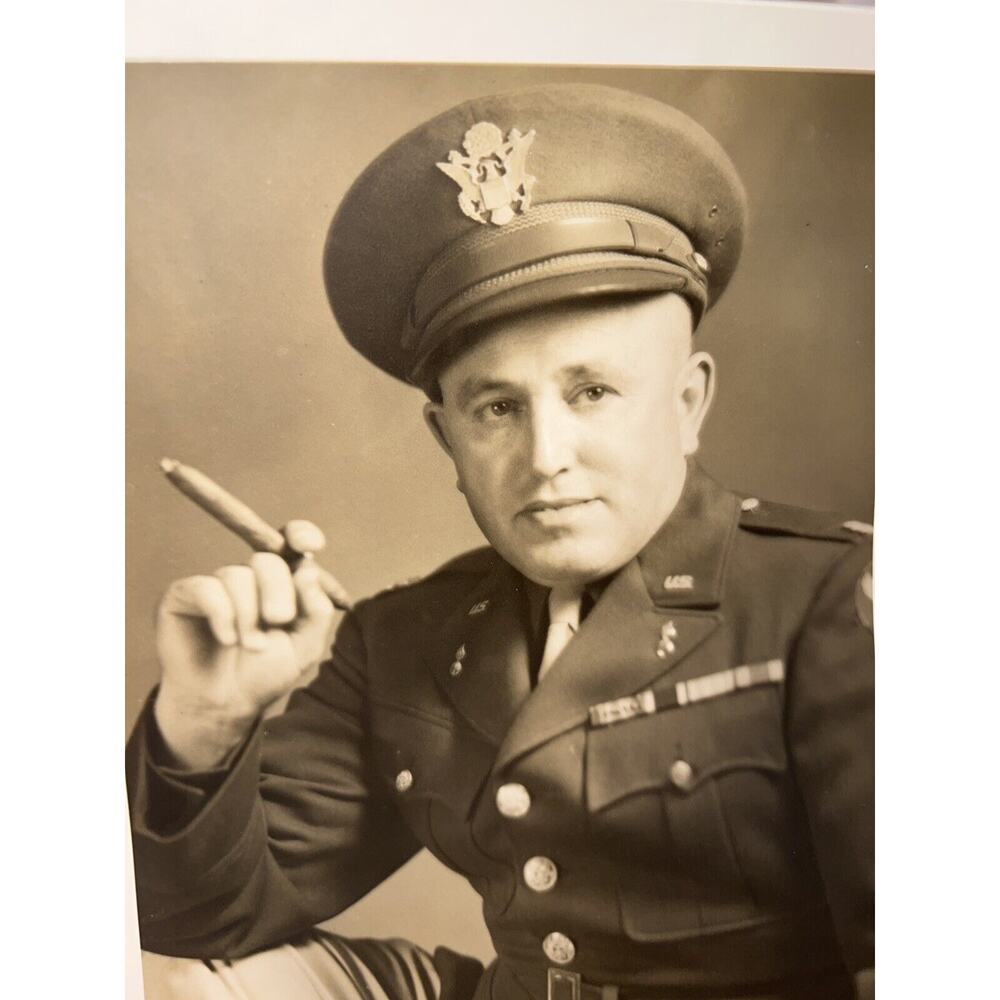 WW2 US Military AirCorp AirForce Vintage Soldier Photo W/ Cigar